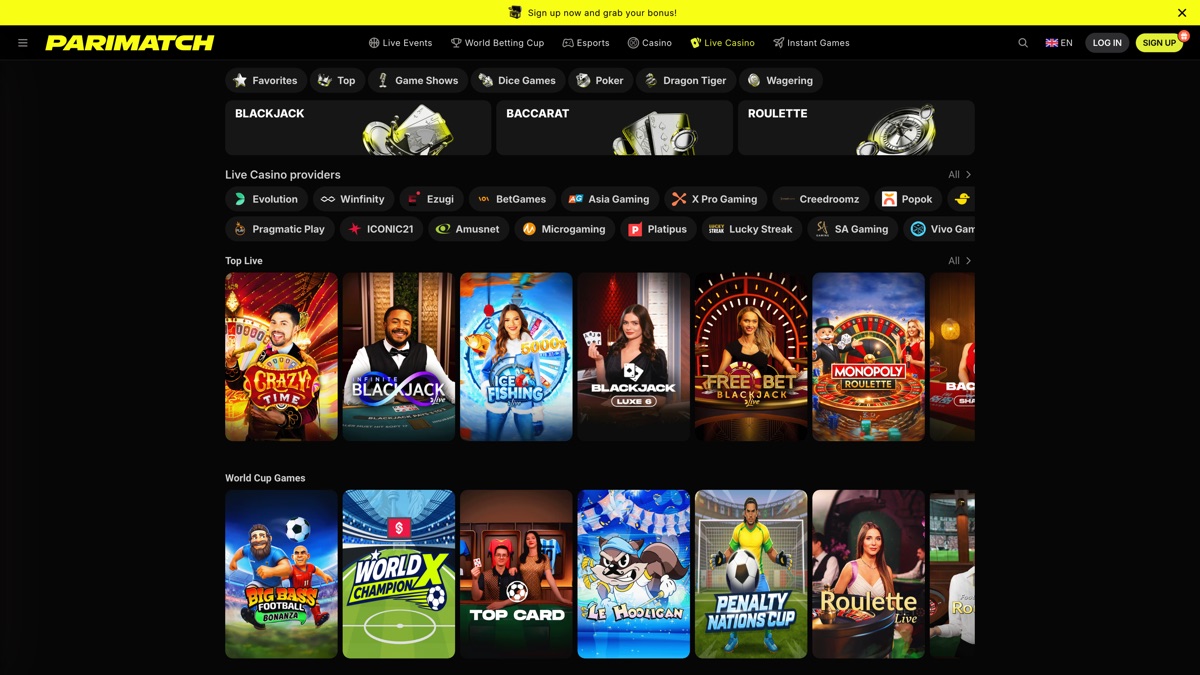 Casino en vivo de Parimatch